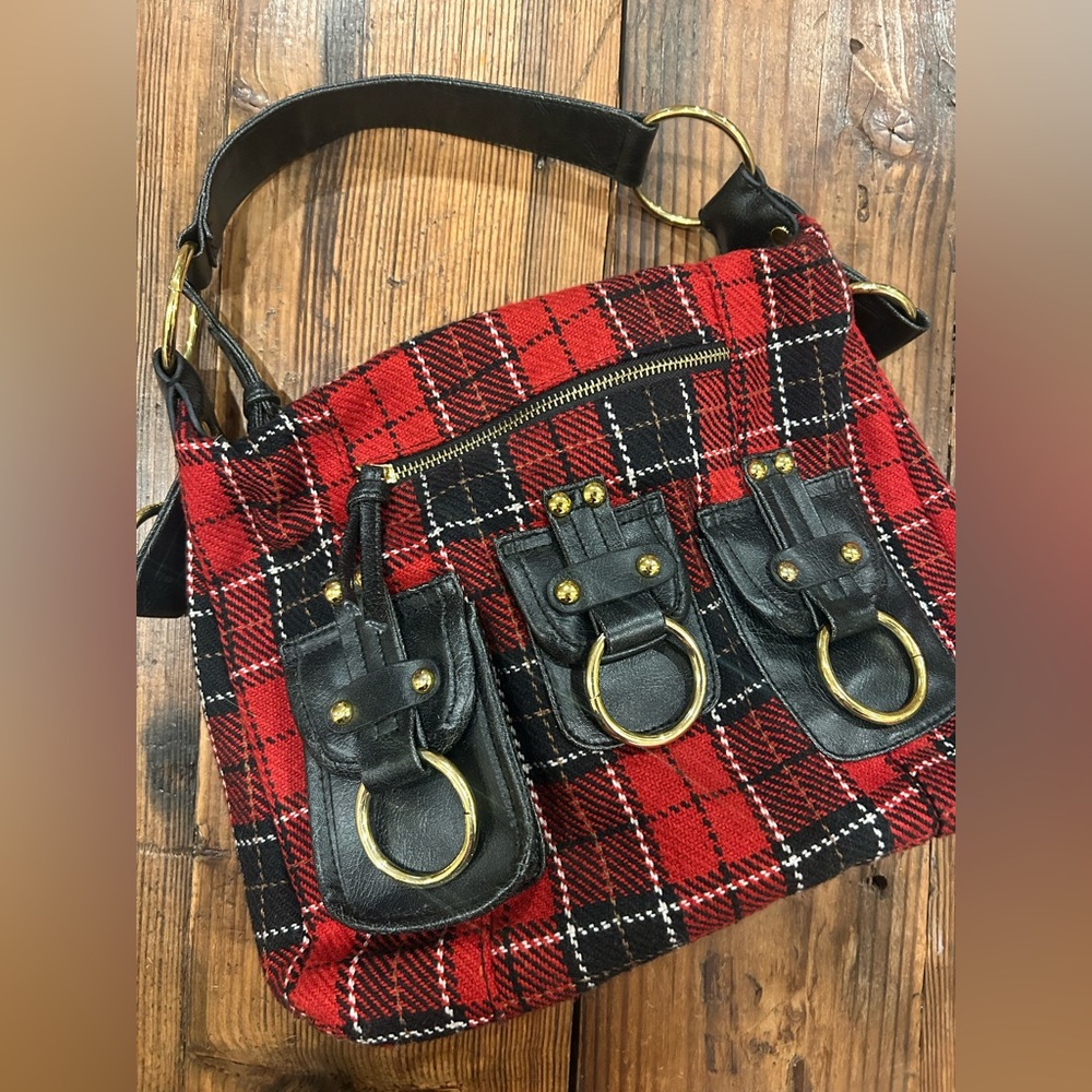 Tartan kilt fabric shoulder bag